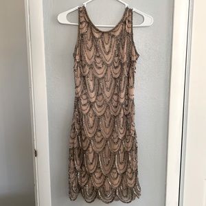 Pisarro Nights Embellished Mesh Cocktail Dress 4P or Regular Sizes 0, 2